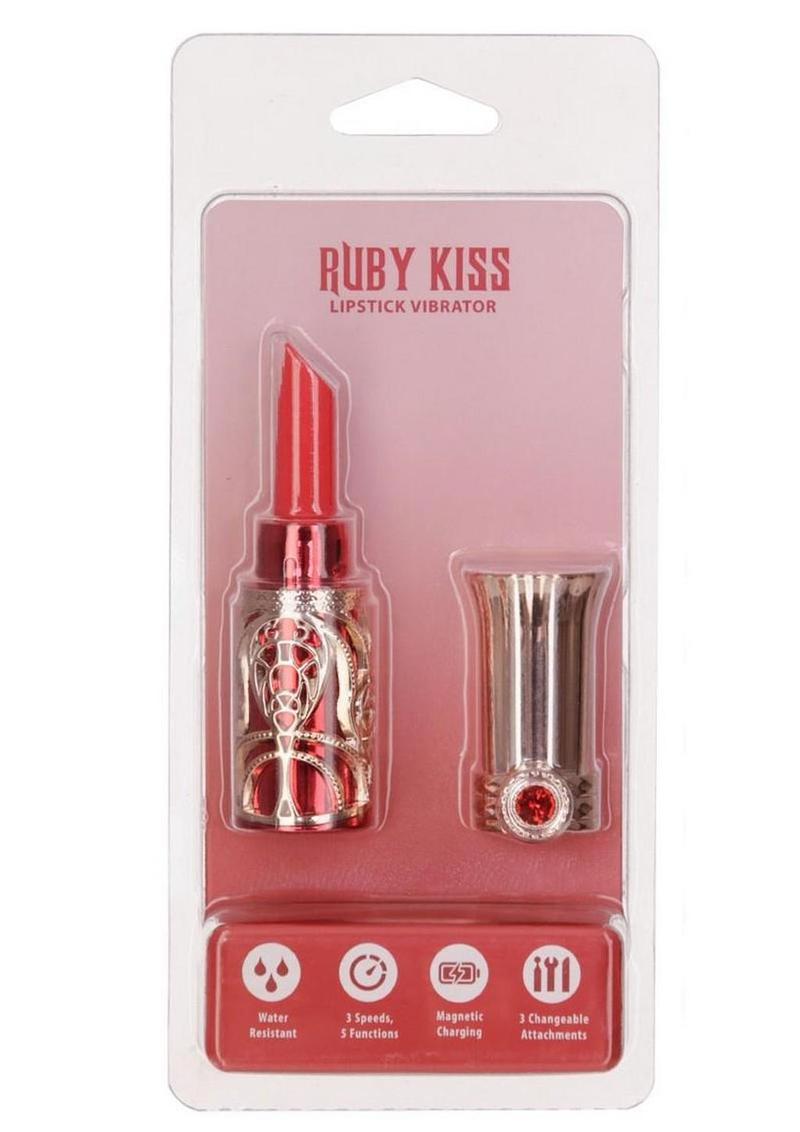 BMS Factory Ruby Kiss Lipstick Rechargeable Silicone Clitoral Stimulator Set - Red/Rose Gold