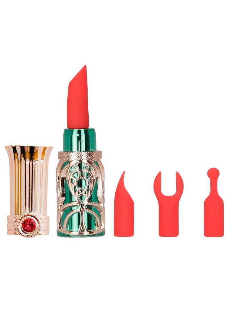 BMS Factory Emerald Kiss Lipstick Rechargeable Silicone Clitoral Stimulator Set - Green/Rose Gold