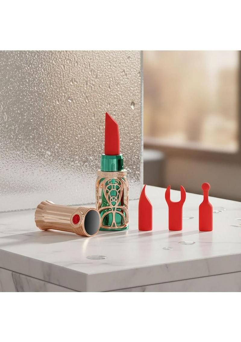BMS Factory Emerald Kiss Lipstick Rechargeable Silicone Clitoral Stimulator Set - Green/Rose Gold