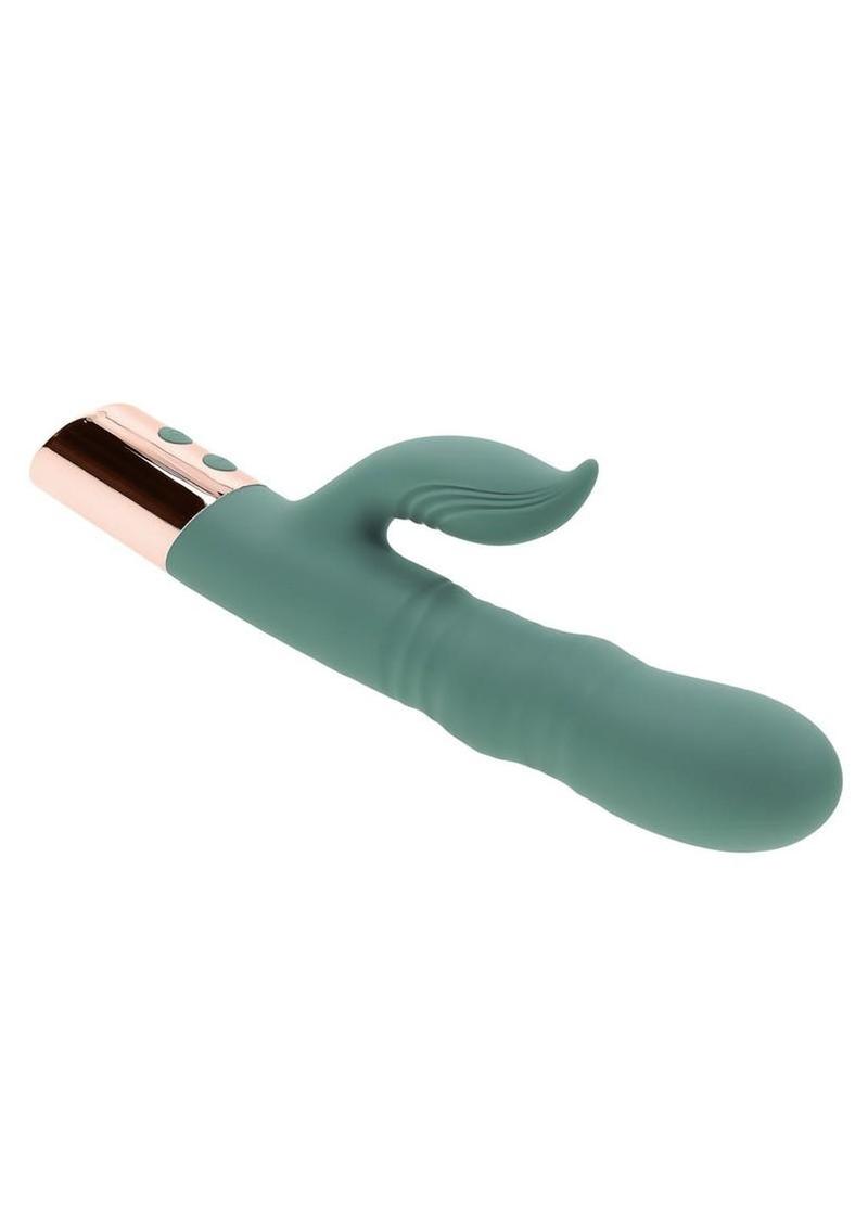 The Shimmy Rechargeable Silicone Vibrator with Clitoral Stimulator - Green
