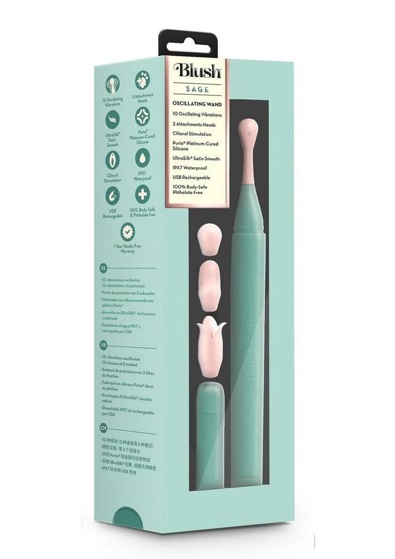 Blush Collection Sage Rechargeable Oscillating Wand Vibrator - Green