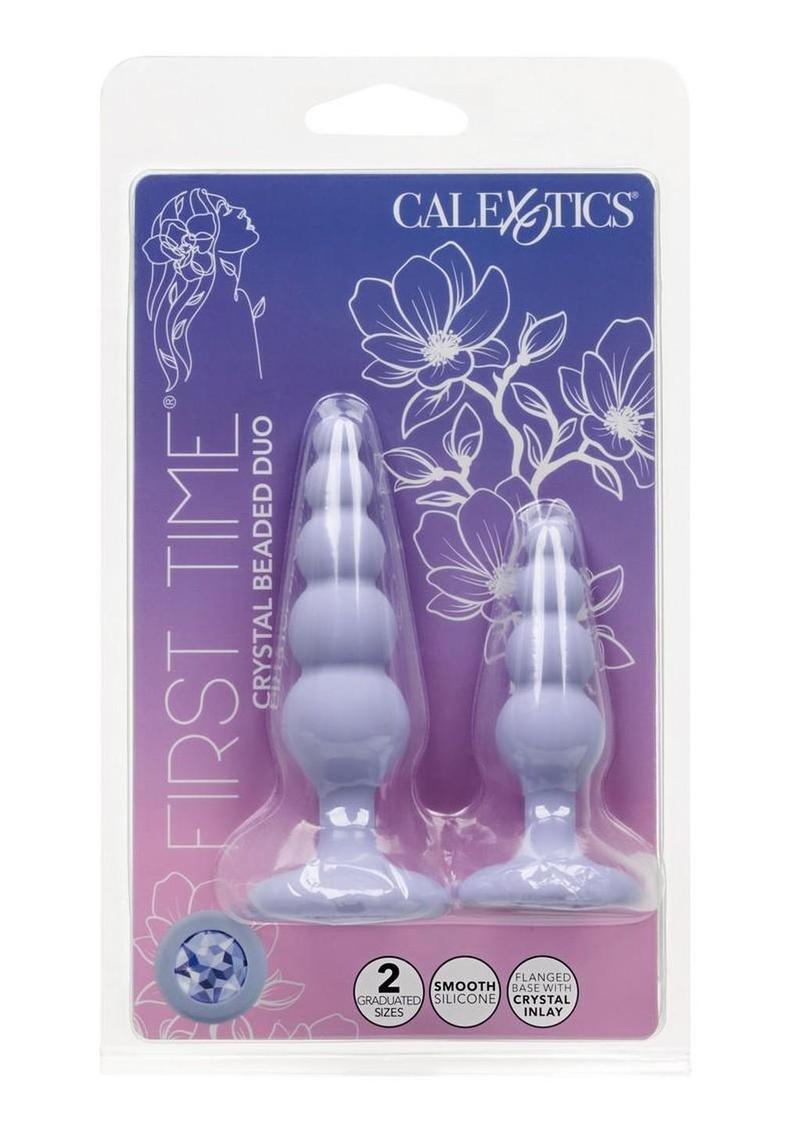 First Time Crystal Beaded Duo Silicone Anal Probe Set (2 Piece) - Purple