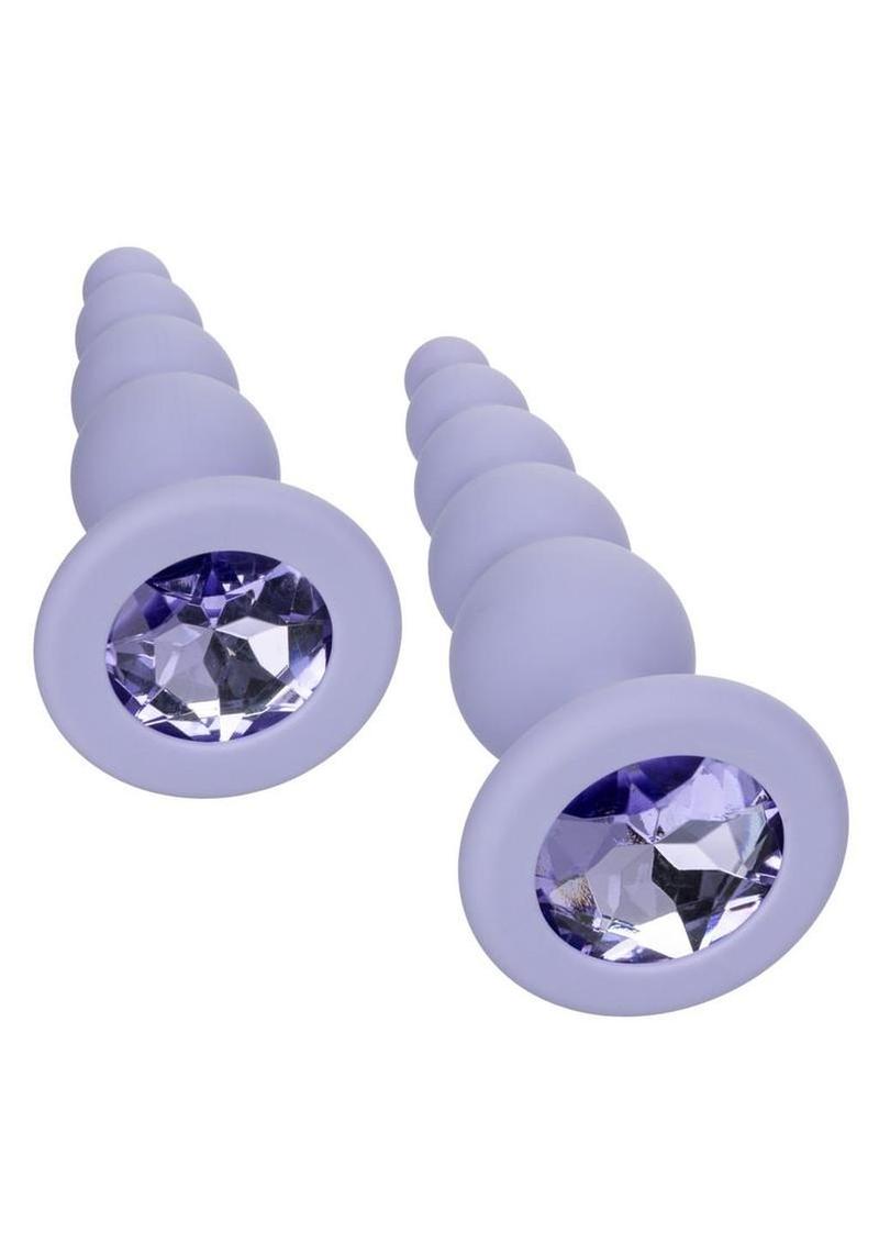 First Time Crystal Beaded Duo Silicone Anal Probe Set (2 Piece) - Purple