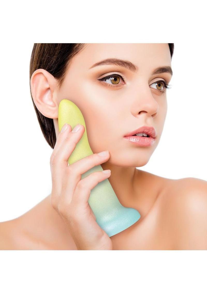 Mixers Lime Rickey Silicone G-Spot Dildo with Suction Cup 8in - Yellow/Teal