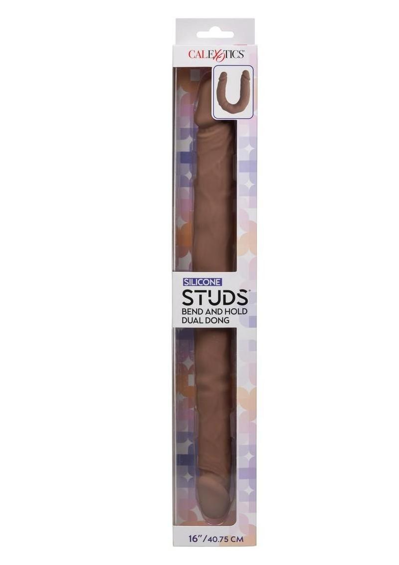 Silicone Studs Bend and Hold Dual Dildo 16in - Chocolate
