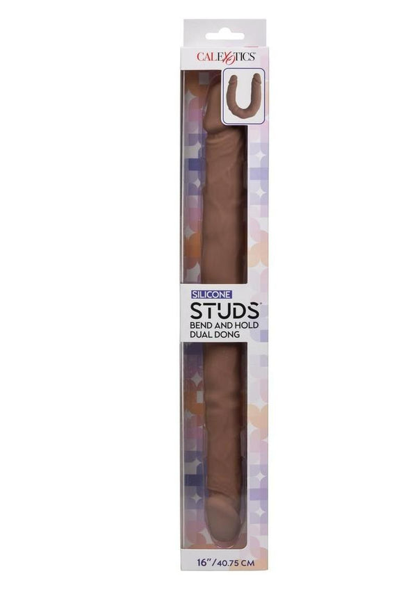 Silicone Studs Bend and Hold Dual Dildo 16in - Chocolate
