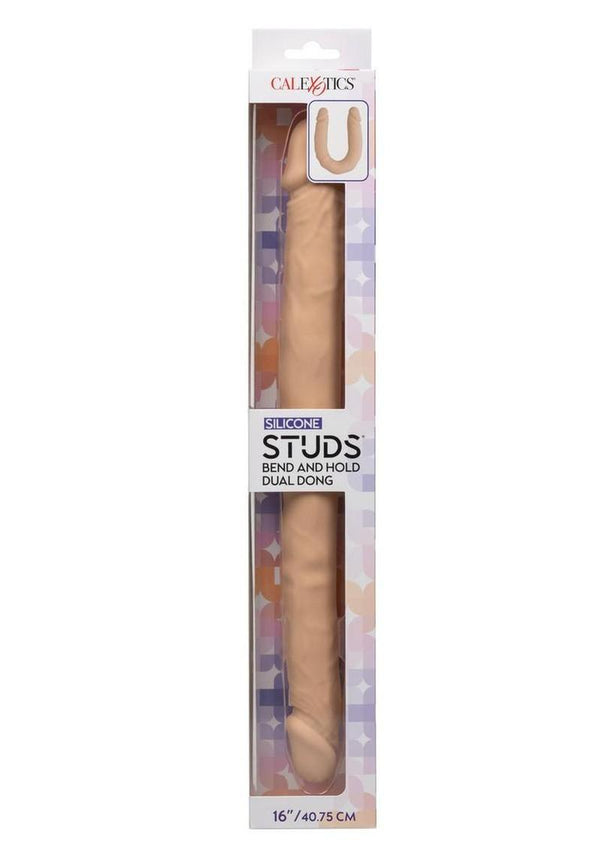 Silicone Studs Bend and Hold Dual Dildo 16in - Vanilla