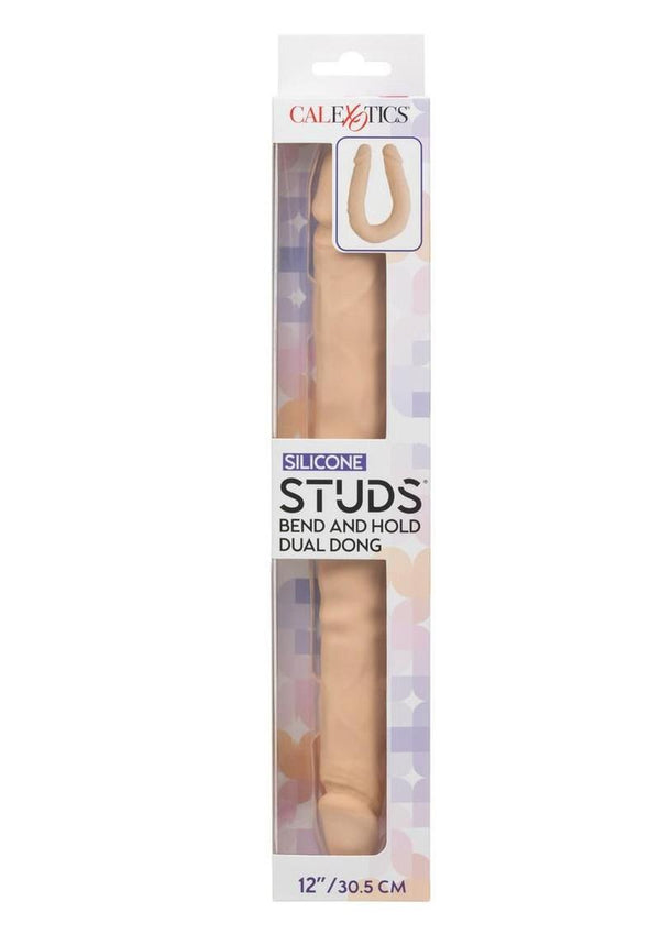 Silicone Studs Bend and Hold Dual Dildo 12in - Vanilla