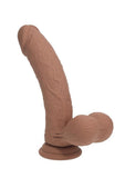 RealRock Rechargeable Silicone Dual Layered Vibrating Curved Dildo with Weighted Balls 7in - Caramel