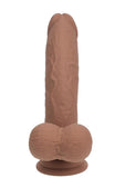 RealRock Rechargeable Silicone Dual Layered Vibrating Curved Dildo with Weighted Balls 7in - Caramel
