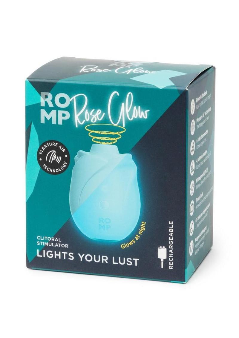 Romp Rose Glow Rechargeable Silicone Glow-In-The-Dark Air Clitoral Stimulator - Blue