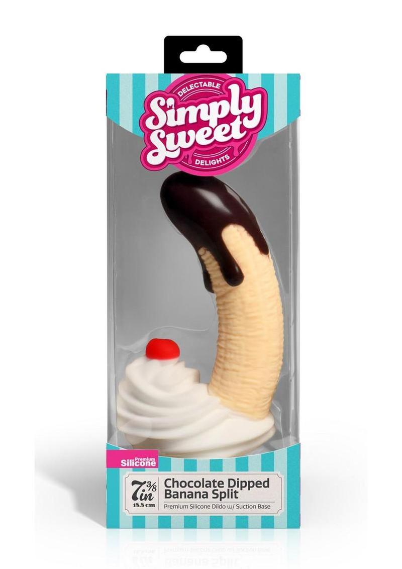 Simply Sweet Chocolate Dipped Banana Split Premium Silicone Dildo 7.4in - Multicolor