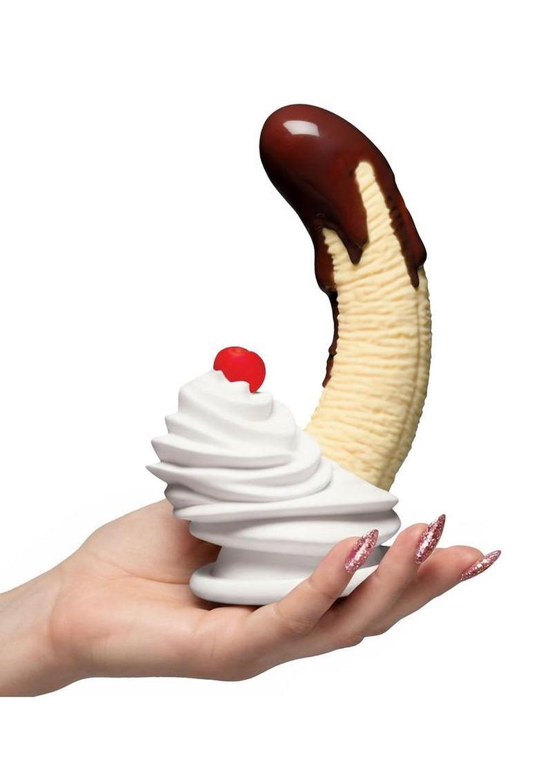 Simply Sweet Chocolate Dipped Banana Split Premium Silicone Dildo 7.4in - Multicolor