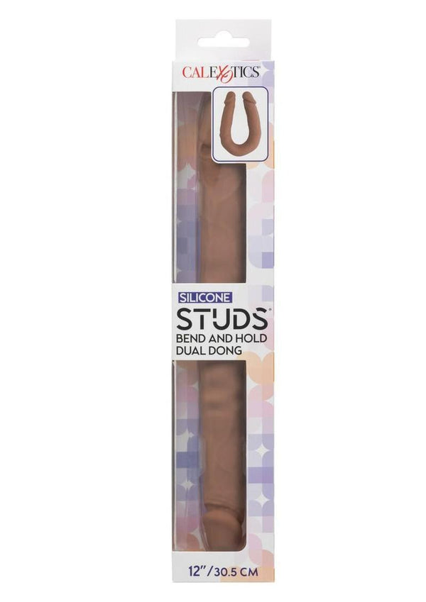 Silicone Studs Bend and Hold Dual Dildo 12in - Chocolate