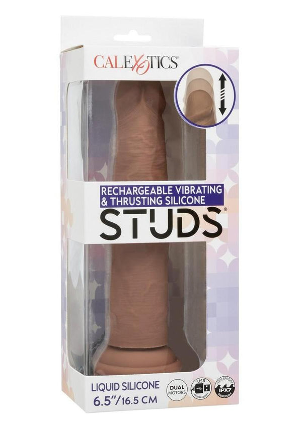 Studs Rechargeable Vibrating & Thrusting Silicone Dildo 6.5in - Caramel