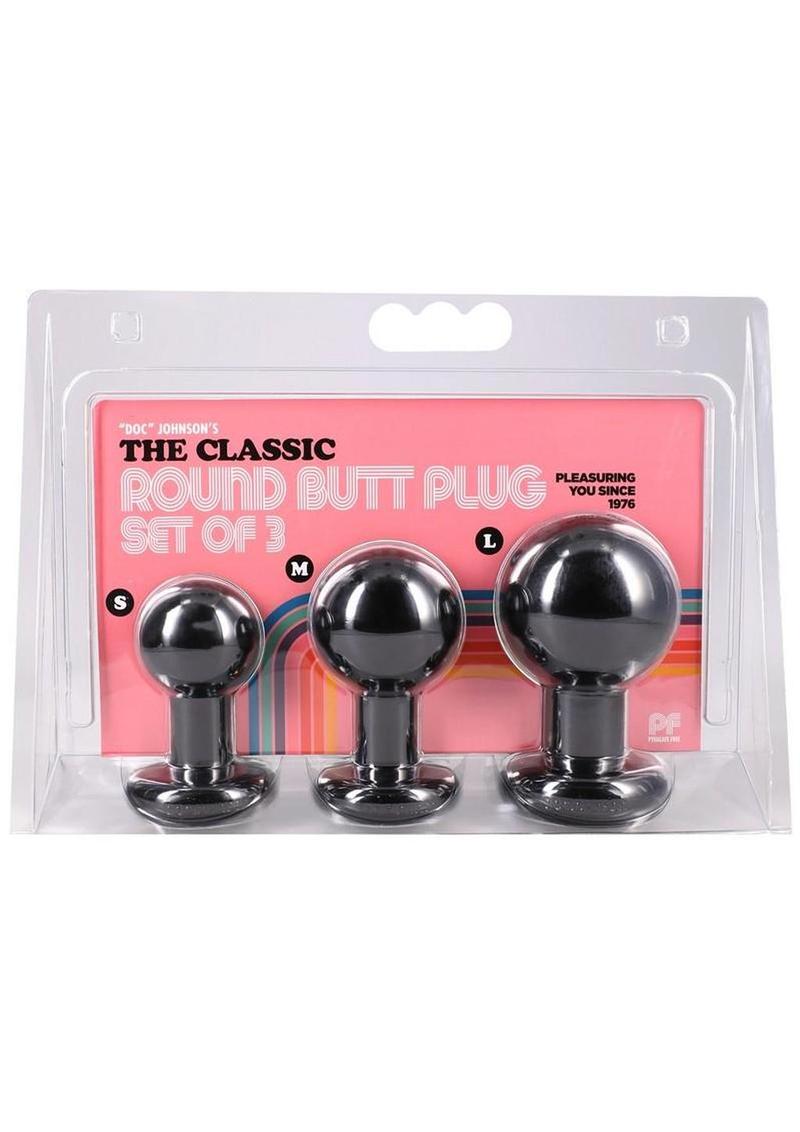 Classic Round Butt Plug Set (3 Piece) - Black