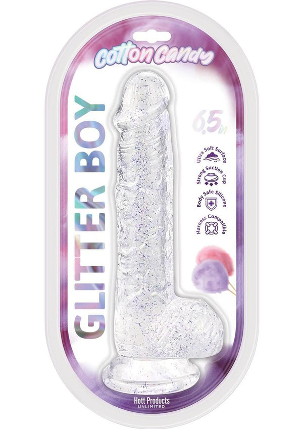 Cotton Candy Glitter Boy Silicone Dildo 6.5in - Clear