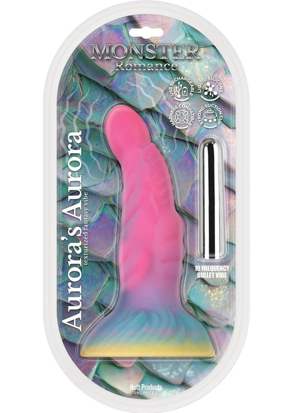 Monster Romance Aurora's Aurora Rechargeable Silicone Dildo with Bullet Vibrator - Multicolor