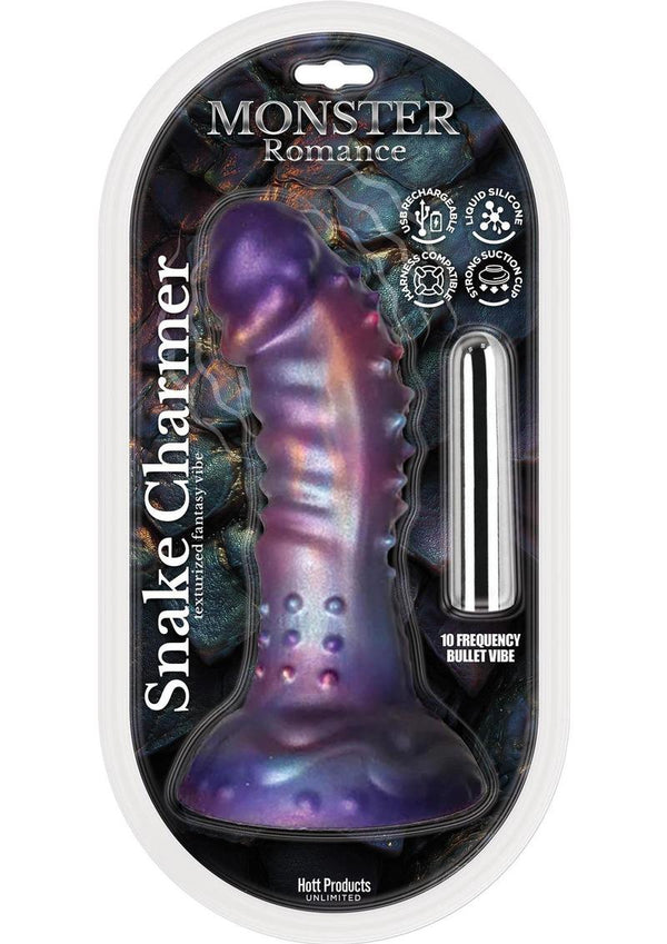 Monster Romance Snake Charmer Rechargeable Silicone Dildo with Bullet Vibrator - Multicolor
