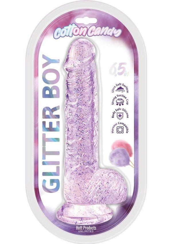 Cotton Candy Glitter Boy Silicone Dildo 6.5in - Purple