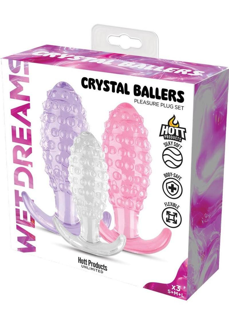 Wet Dreams Crystal Ballers Silicone Anal Plugs (3 Piece) - Assorted Colors