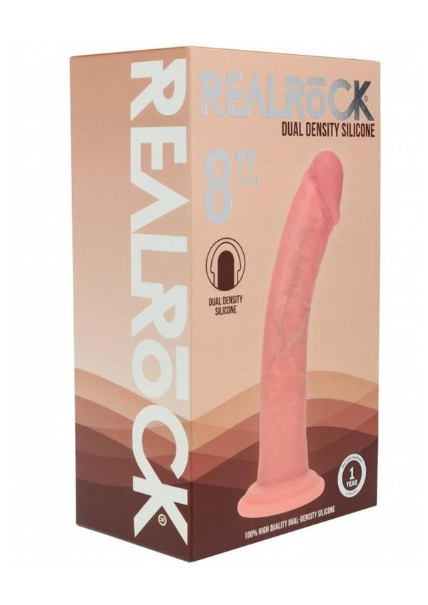 RealRock Dual Layered Silicone Curved Realistic Dildo with Suction Cup 8in - Vanilla
