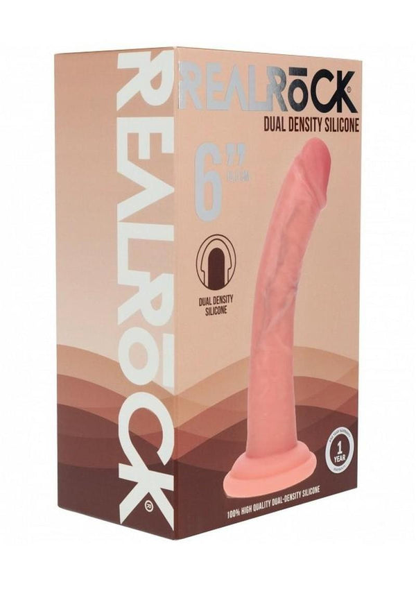 RealRock Dual Layered Silicone Curved Realistic Dildo with Suction Cup 6in - Vanilla