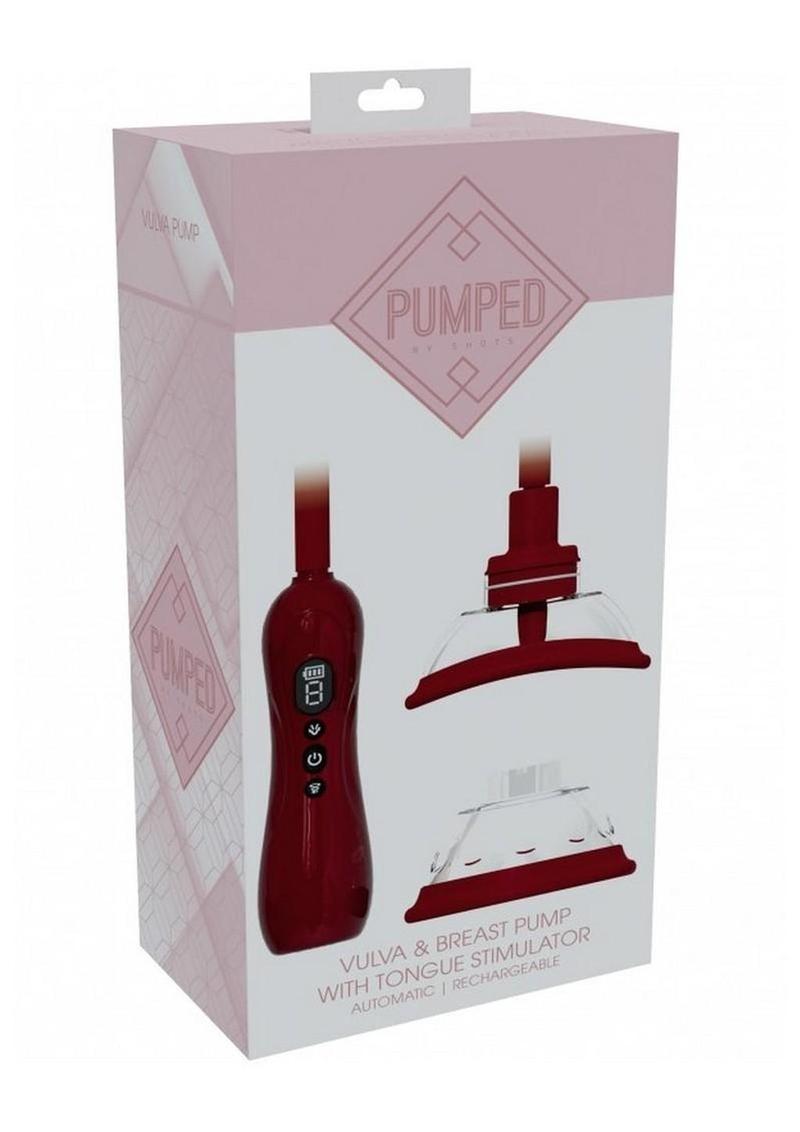 Pumped Automatic Rechargeable Vulva and Breast Pump with Rotating & Vibrating Tongue - Red