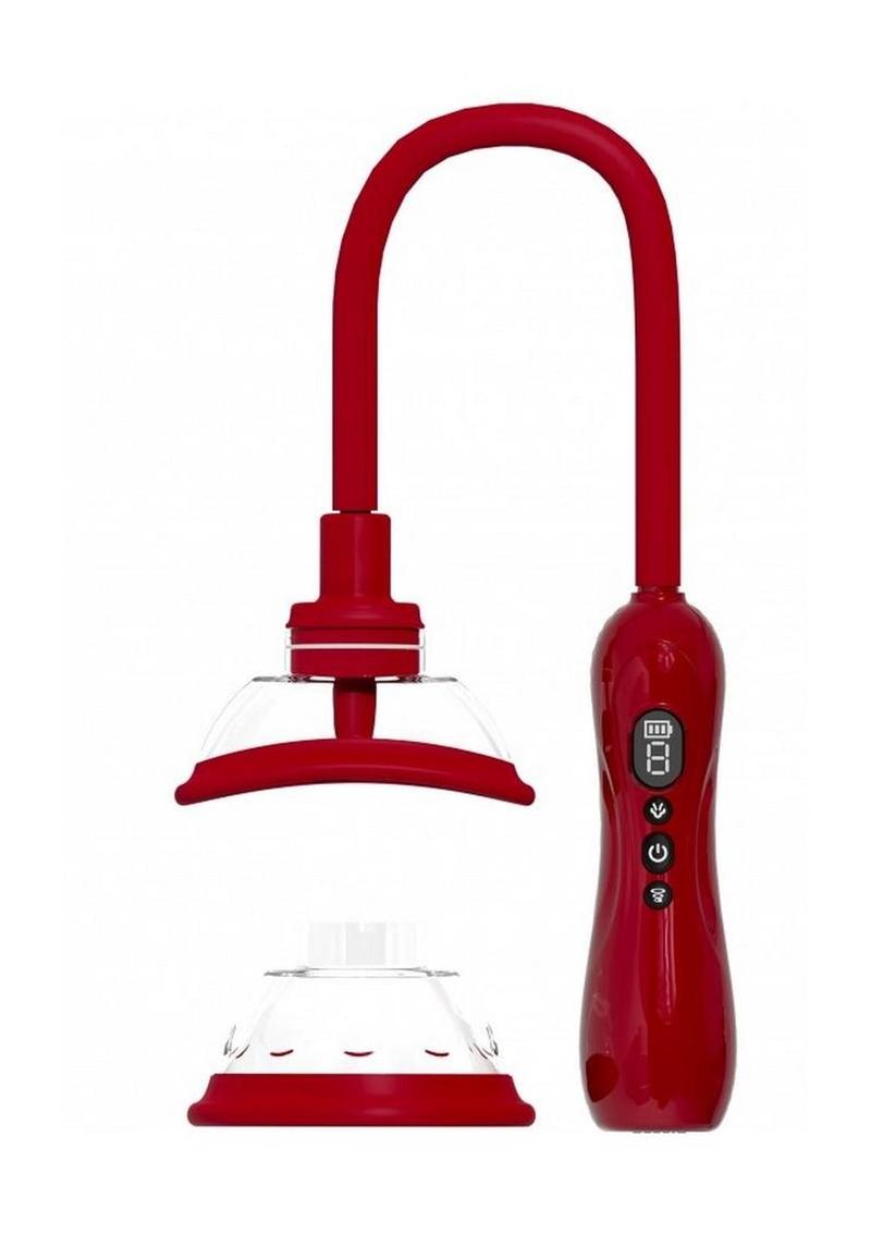 Pumped Automatic Rechargeable Vulva and Breast Pump with Rotating & Vibrating Tongue - Red