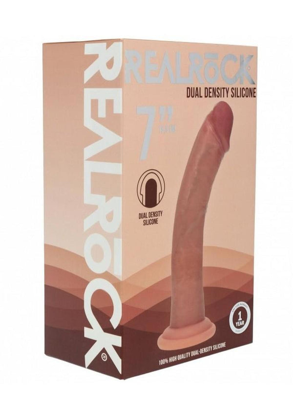 RealRock Dual Layered Silicone Curved Realistic Dildo with Suction Cup 7in - Caramel