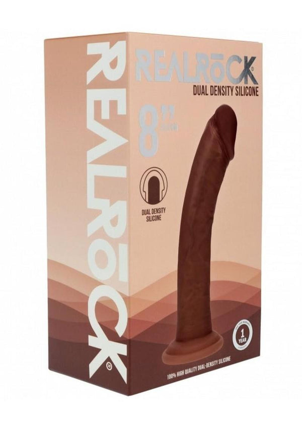 RealRock Dual Layered Silicone Curved Realistic Dildo with Suction Cup 8in - Chocolate