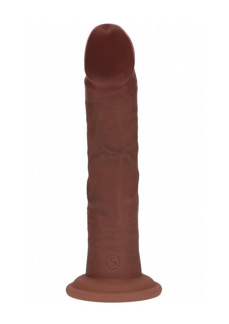 RealRock Dual Layered Silicone Curved Realistic Dildo with Suction Cup 8in - Chocolate