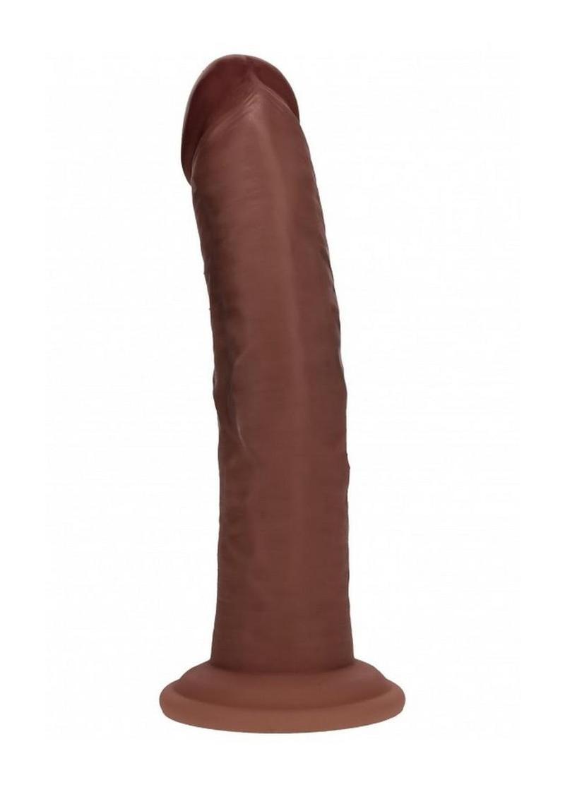 RealRock Dual Layered Silicone Curved Realistic Dildo with Suction Cup 8in - Chocolate