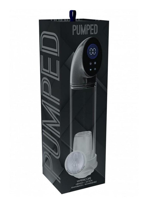 Pumped Hyperscope Automatic Rechargeable Dual Vibrating Male Pump with Vagina Sleeve - Gun Metal