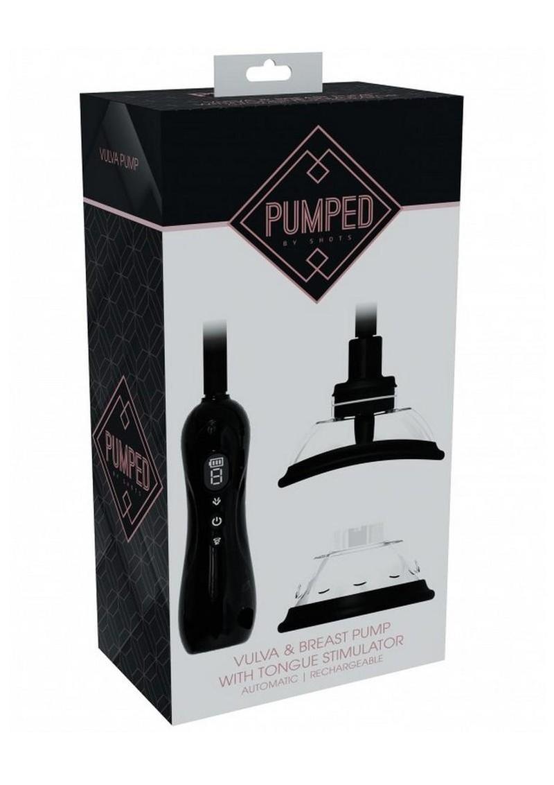 Pumped Automatic Rechargeable Vulva and Breast Pump with Rotating & Vibrating Tongue - Black
