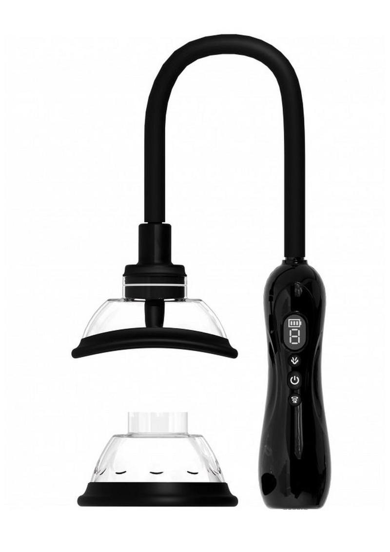 Pumped Automatic Rechargeable Vulva and Breast Pump with Rotating & Vibrating Tongue - Black