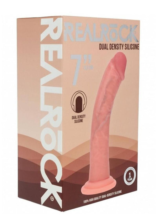 RealRock Dual Layered Silicone Curved Realistic Dildo with Suction Cup 7in - Vanilla