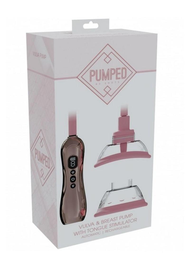 Pumped Automatic Rechargeable Vulva and Breast Pump with Rotating & Vibrating Tongue - Rose Gold