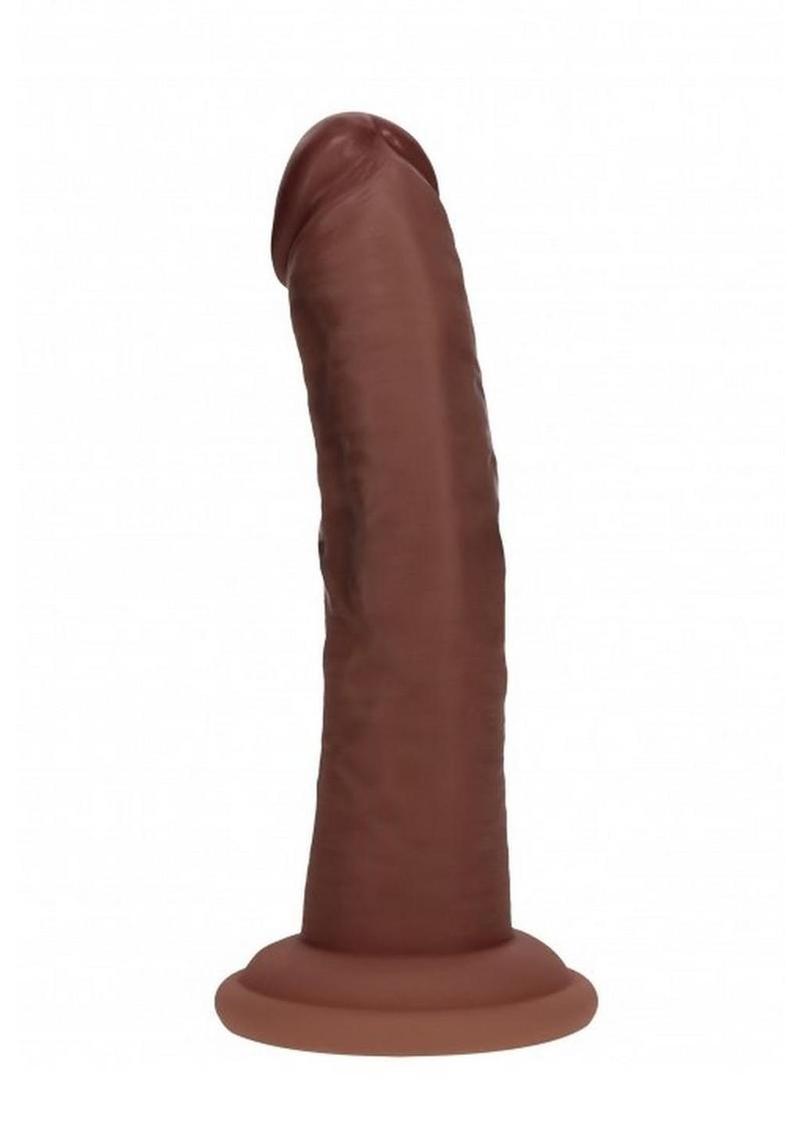 RealRock Dual Layered Silicone Curved Realistic Dildo with Suction Cup 6in - Chocolate