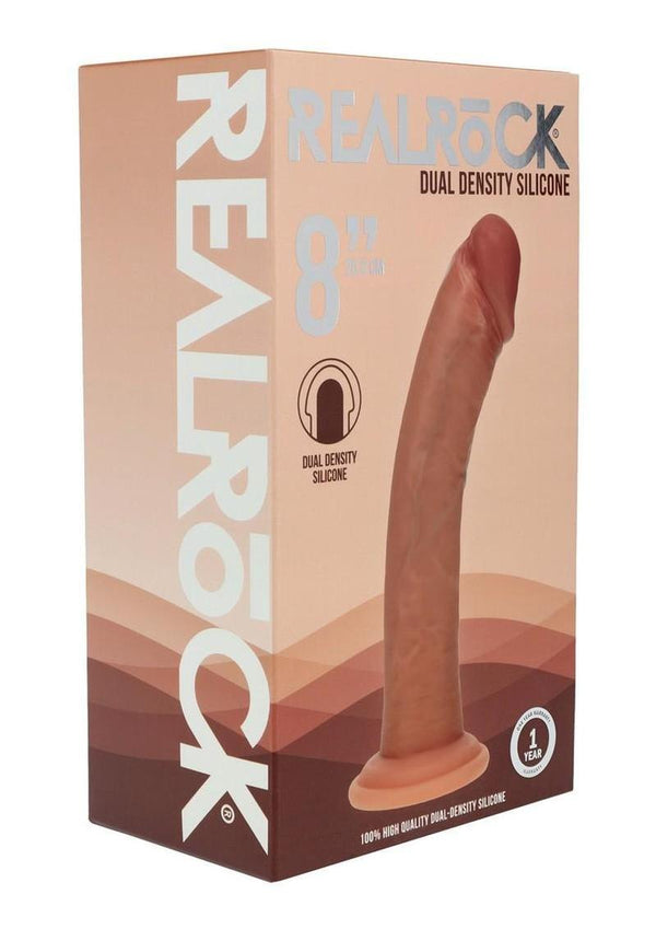 RealRock Dual Layered Silicone Curved Realistic Dildo with Suction Cup 8in - Caramel