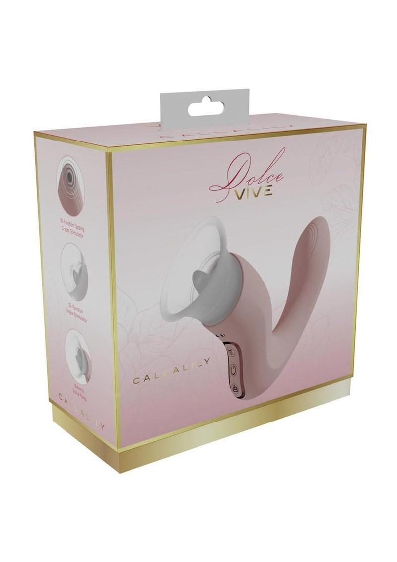 Vive Callalily Silicone Rechargeable Triple Motor G-Spot tap, Vulva, Breast Suction and Tongue Vibrator - Pink
