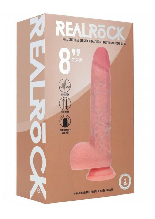 RealRock Dual Layered Silicone Realistic Vibrating Thrusting Dildo with Balls and Suction Cup 8in - Vanilla