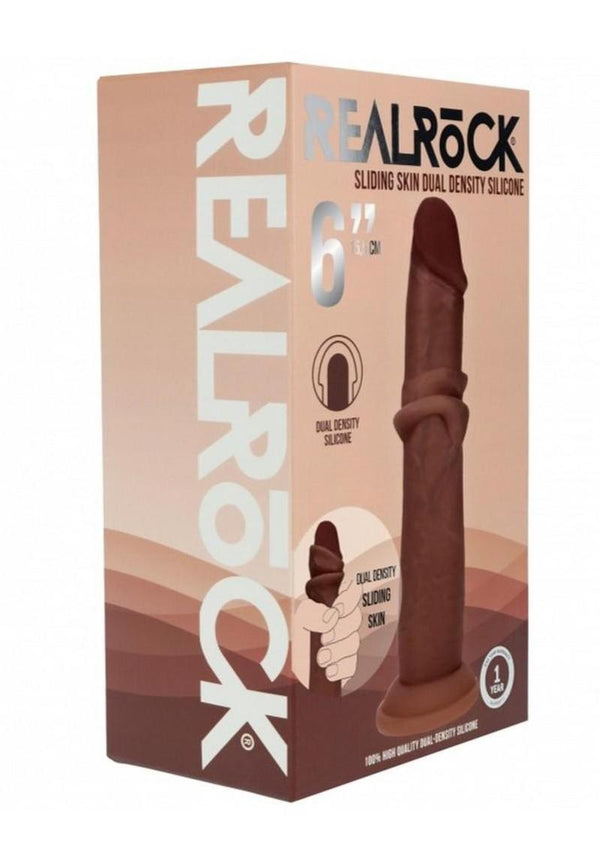 RealRock Dual Layered Silicone Realistic Sliding Skin Dildo 6in - Chocolate