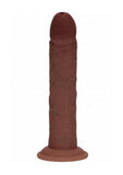 Realrock Dual Layered Rechargeable Silicone Curved Realistic Vibrating Dildo with Suction Cup 8in - Chocolate