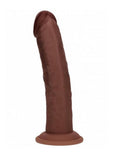 Realrock Dual Layered Rechargeable Silicone Curved Realistic Vibrating Dildo with Suction Cup 8in - Chocolate
