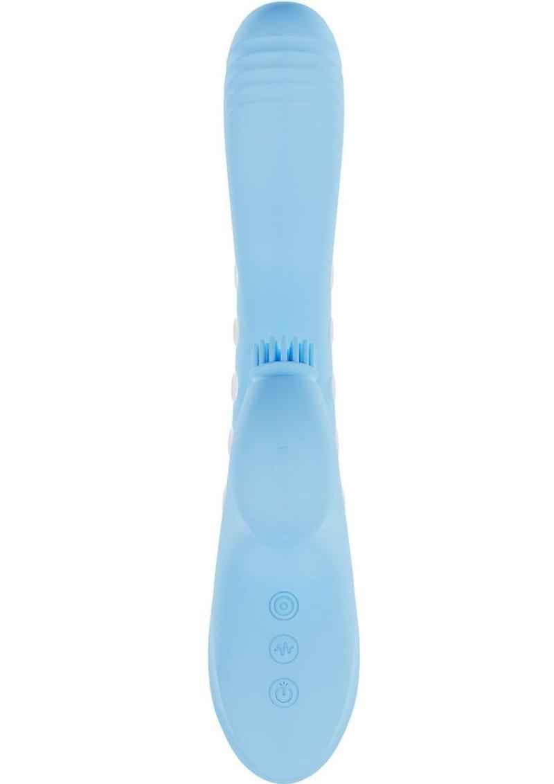 Vive Andria LED Rechargeable Silicone Dual Motor G-Spot VIbrating and Tap Clit Stimulator - Blue