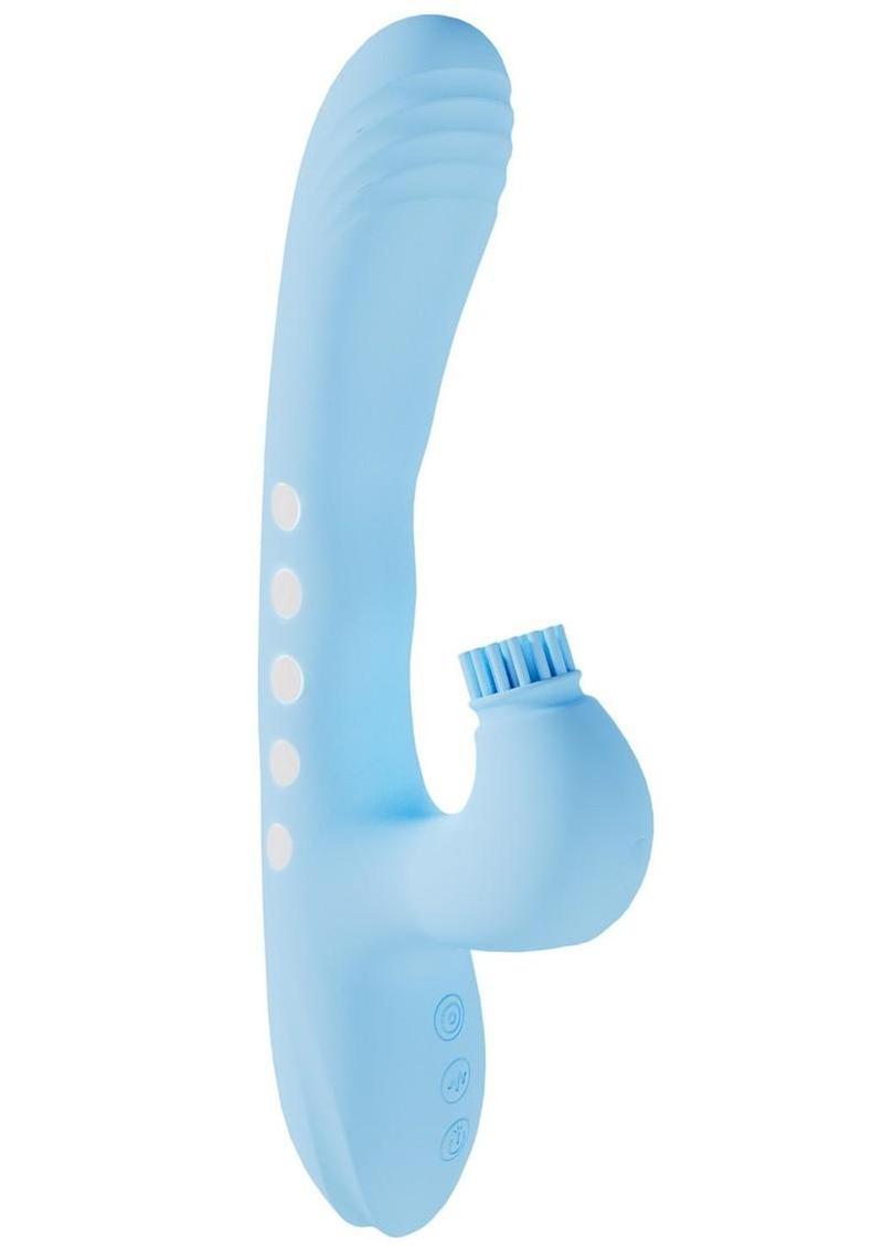 Vive Andria LED Rechargeable Silicone Dual Motor G-Spot VIbrating and Tap Clit Stimulator - Blue
