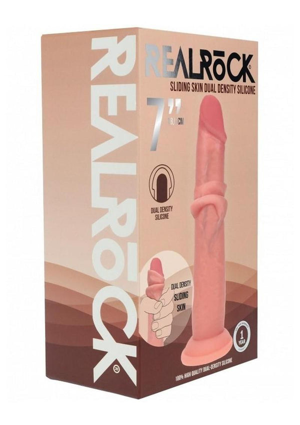 RealRock Dual Layered Silicone Realistic Sliding Skin Dildo 7in - Vanilla