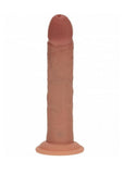 Realrock Dual Layered Rechargeable Silicone Curved Realistic Vibrating Dildo with Suction Cup 8in - Caramel