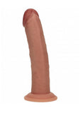 Realrock Dual Layered Rechargeable Silicone Curved Realistic Vibrating Dildo with Suction Cup 8in - Caramel